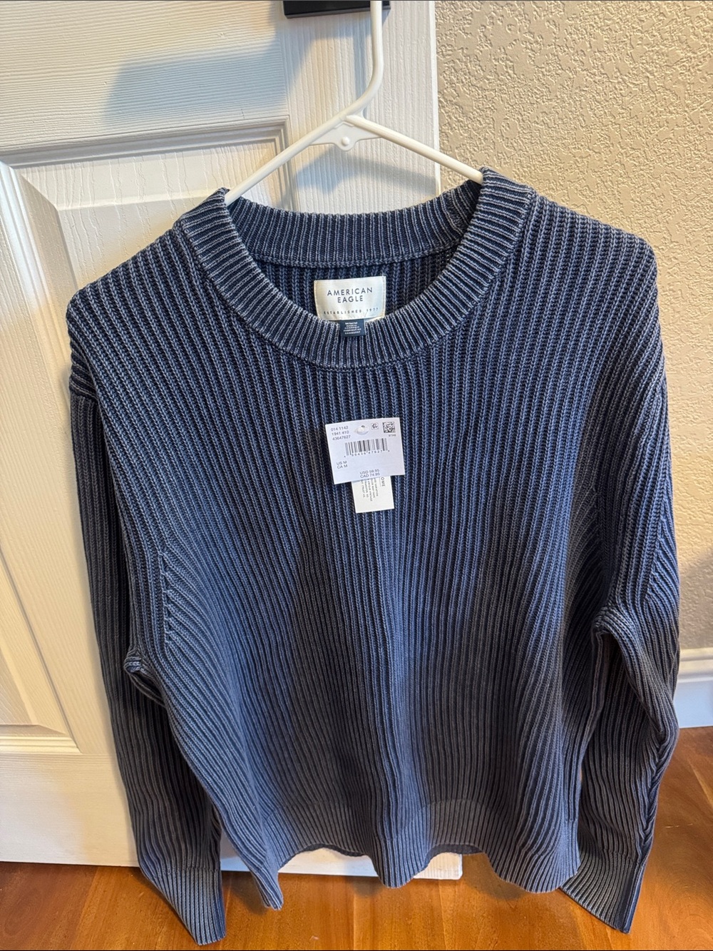 American Eagle Outfitters Men's Ribbed Crewneck Sweater - Navy Blue